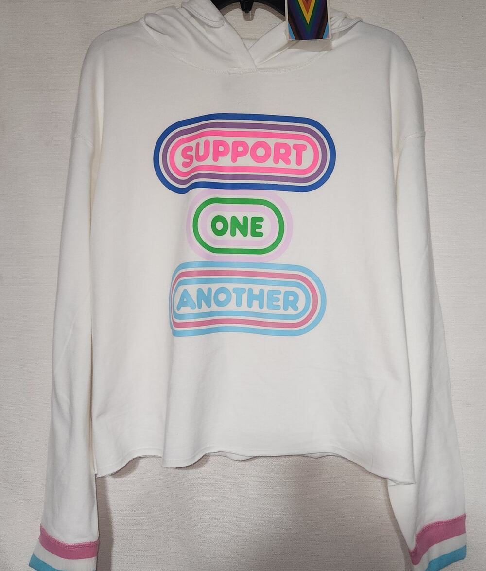 Pride Adult 'Support One Another' Cropped Hooded Sweatshirt women's Large
